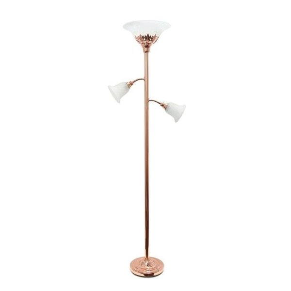 Elegant Garden Design Elegant Designs LF2002-RGD 3 Light Floor Lamp with Scalloped Glass Shades; Rose Gold LF2002-RGD